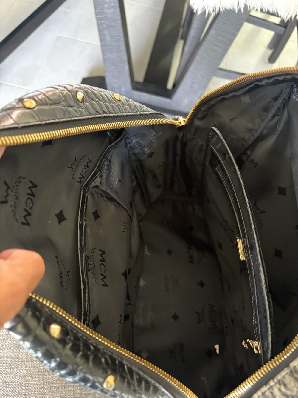MCM Visetos Studded Mini Backpack - Black & Beige Snakeskin - Picture 13 of 13